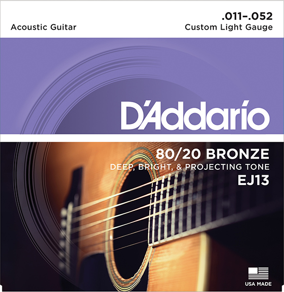 EJ13 BRONZE 80/20 Струны для акустической гитары бронза Custom Light 11-52 D`Addario