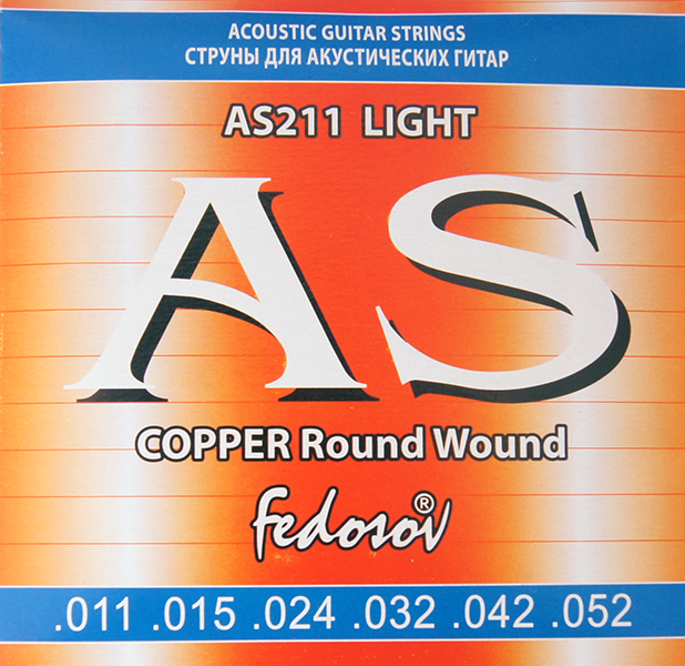 AS211 Copper Round Wound Комплект струн для акустической гитары, медь, 11-52, Fedosov