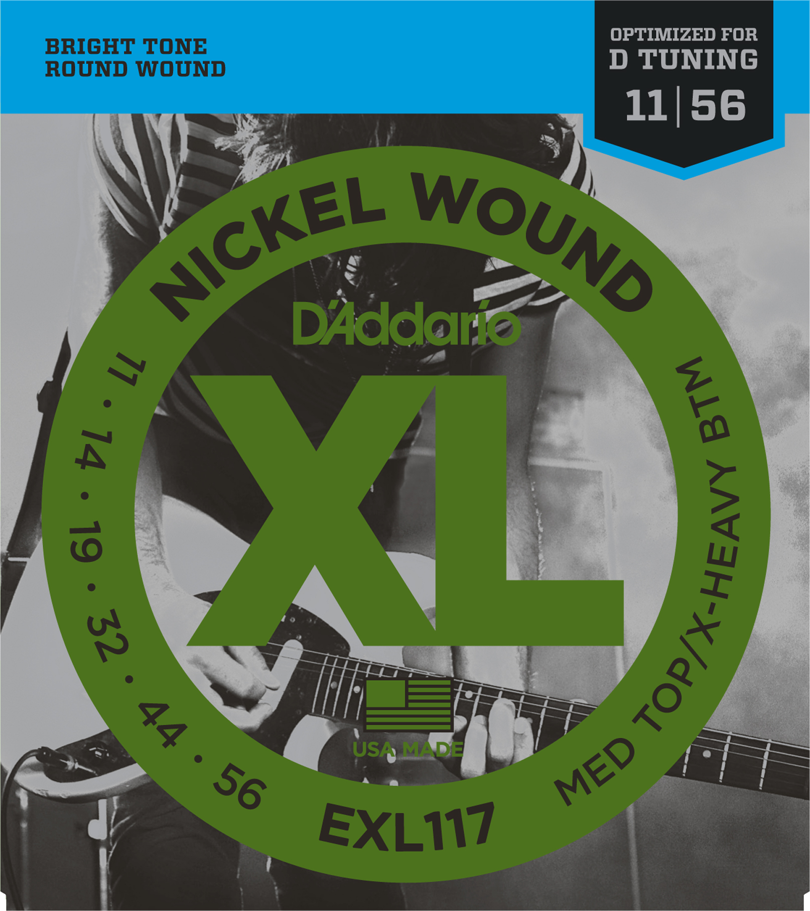 D"ADDARIO EXL117 NICKEL WOUND MEDIUM TOP/EXTRA-HEAVY BOTTOM 11-56