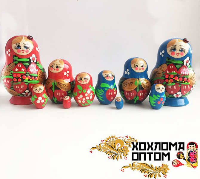 LHM10171 Матрешка "Клубничка малая" 5 кукольная, Хохлома