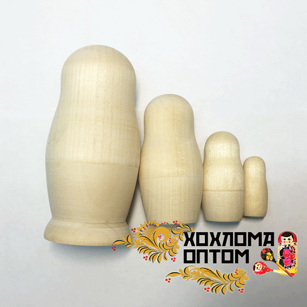 LHM90002 Матрешка без росписи 4 кукольная, Хохлома