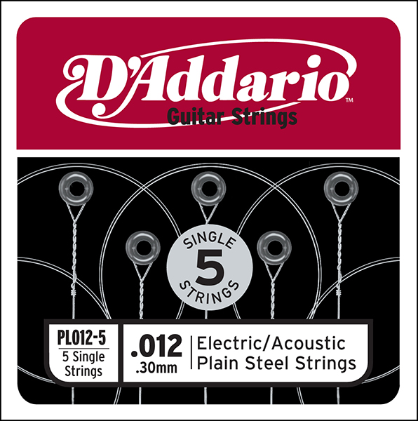PL012-5 Plain Steel Отдельная стальная струна без обмотки 012, 5шт, D`Addario