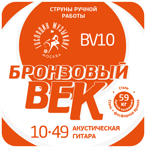BV10 Бронзовый Век №10 Комплект струн для акустической гитары, 010-049, Господин Музыкант