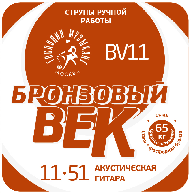 BV11 Бронзовый Век №11 Комплект струн для акустической гитары, 011-051, Господин Музыкант