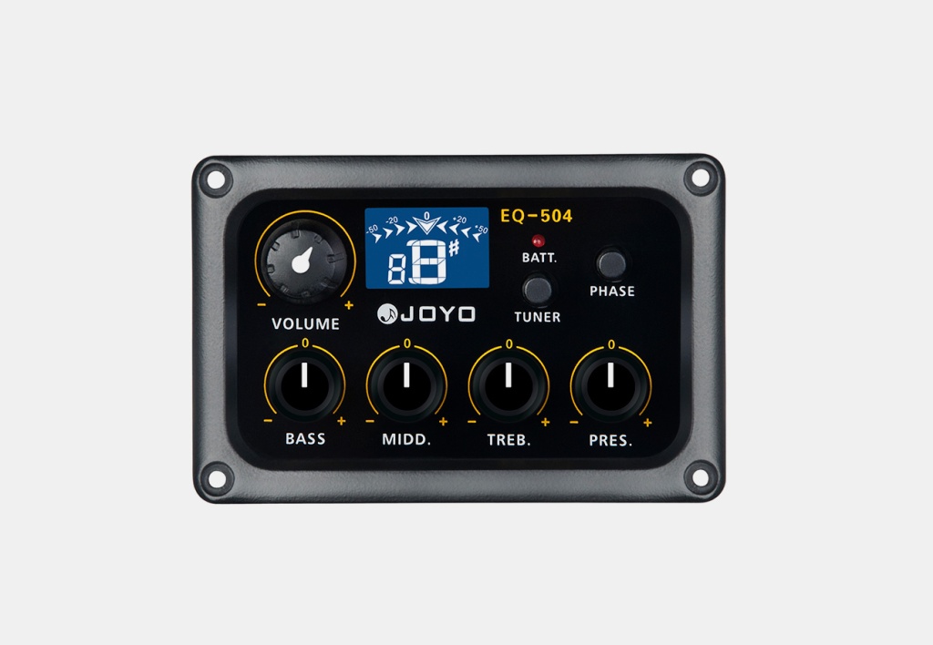 EQ-504-F Звукосниматель для акустических гитар с 4-х полосным эквалайзером и тюнером, Joyo EQ-504-F Звукосниматель для акустических гитар с 4-х полосным эквалайзером и тюнером, Joyo