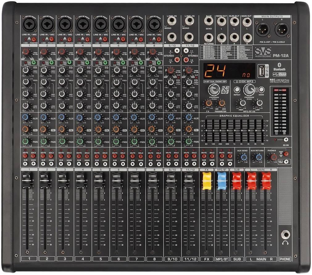 SVS AUDIOTECHNIK PM-12A Активный аналоговый микшерный пульт, 12 каналов,...