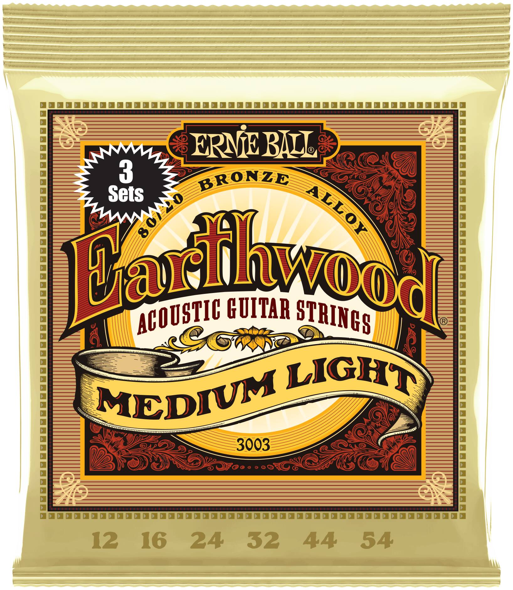 ERNIE BALL 3003 Earthwood 80/20 Bronze Medium Light 3 Pack 12-54 - Струны для акустической гитары