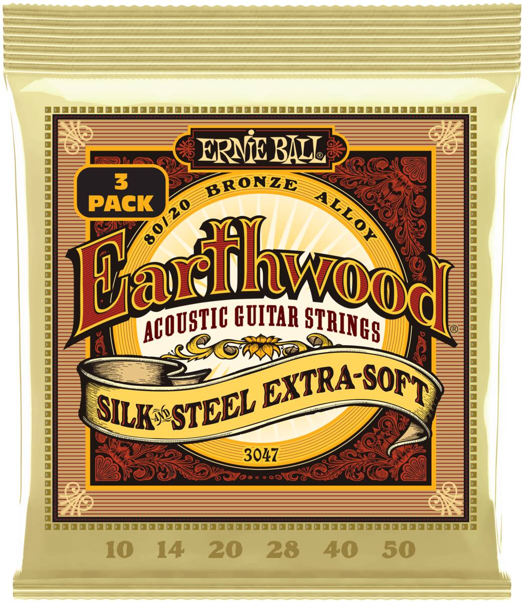 ERNIE BALL 3047 Earthwood 80/20 Silk and Steel Extra Soft 3 Pack 10-50 - Струны для акустической гитары