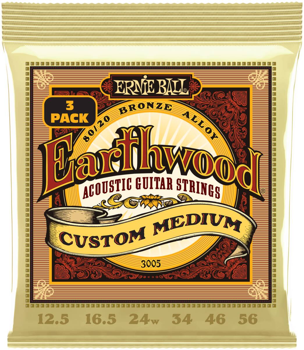 ERNIE BALL 3005 Earthwood 80/20 Bronze Custom Medium 3 Pack 12.5-56 - Струны для акустической гитары