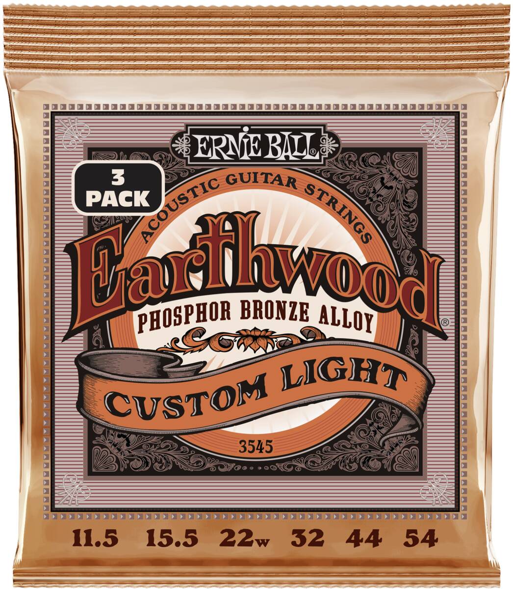 ERNIE BALL 3545 Earthwood Phosphor Bronze Custom Light 3 Pack 11.5-54 - Струны для акустической гитары