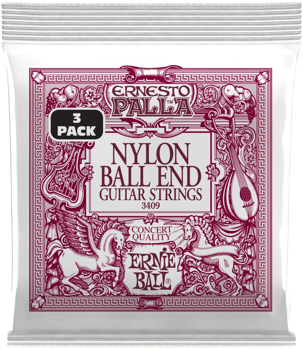 ERNIE BALL 3409 Ernesto Palla Black and Gold Ball End Nylon 3 Pack - Струны для классической гитары