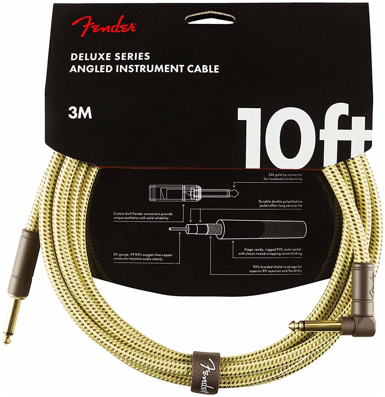 FENDER DELUXE 10' ANGL INST CBL TWD инструментальный кабель, твид,...