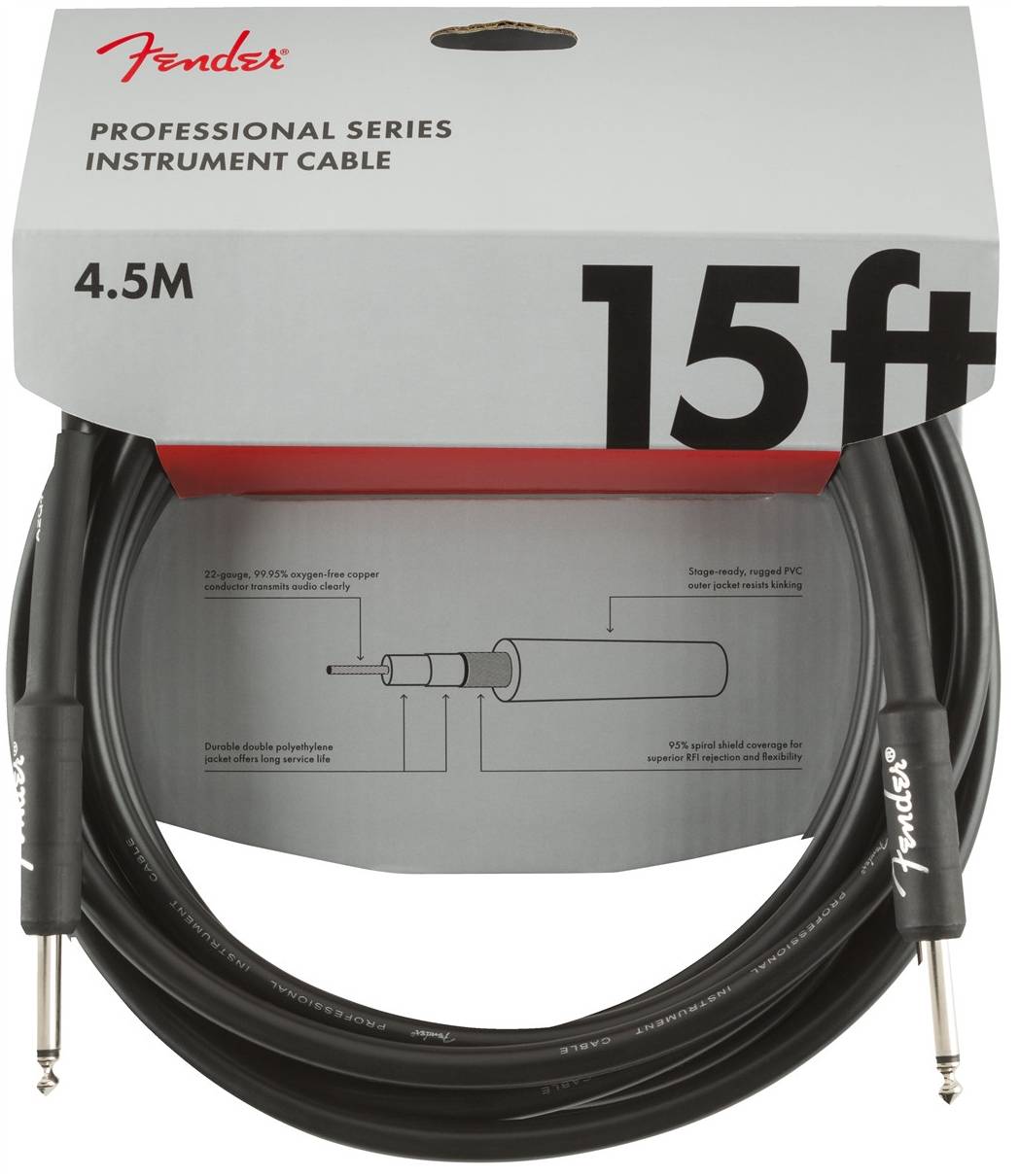 FENDER FENDER 15' INST CABLE BLK инструментальный кабель, черный, 15'...