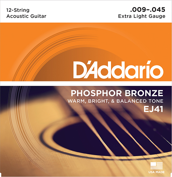 EJ41 Phosphor Bronze Комплект струн для акустической 12-струнной гитары, Extra Light 9-45, D'Addariо