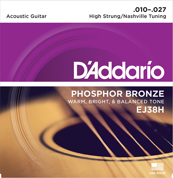 EJ38H Phosphor Bronze Дополнительные струны для 12стр гитары, High Strung/Nashvil, 10-27, D'Addario