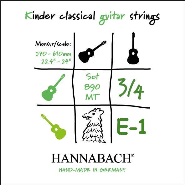 8901MT34 Kinder Guitar Size Отдельная первая Е струна для классической гитары 3/4, Hannabach