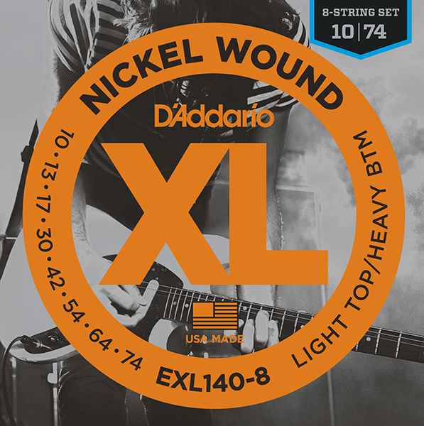 EXL140-8 Nickel Wound Комплект струн для 8-струнной электрогитары, Light/Heavy, 10-74, D'Addario