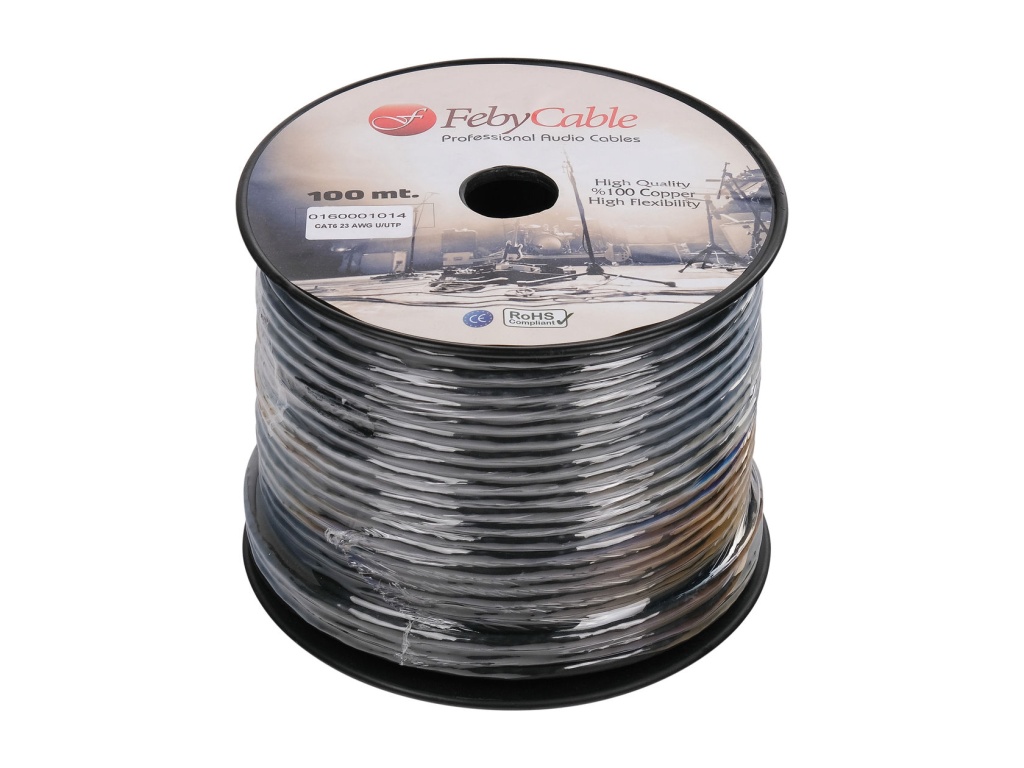 CAT6UBK-100 Кабель цифровой CAT6U/UTP, черный, 100м, Feby Cable