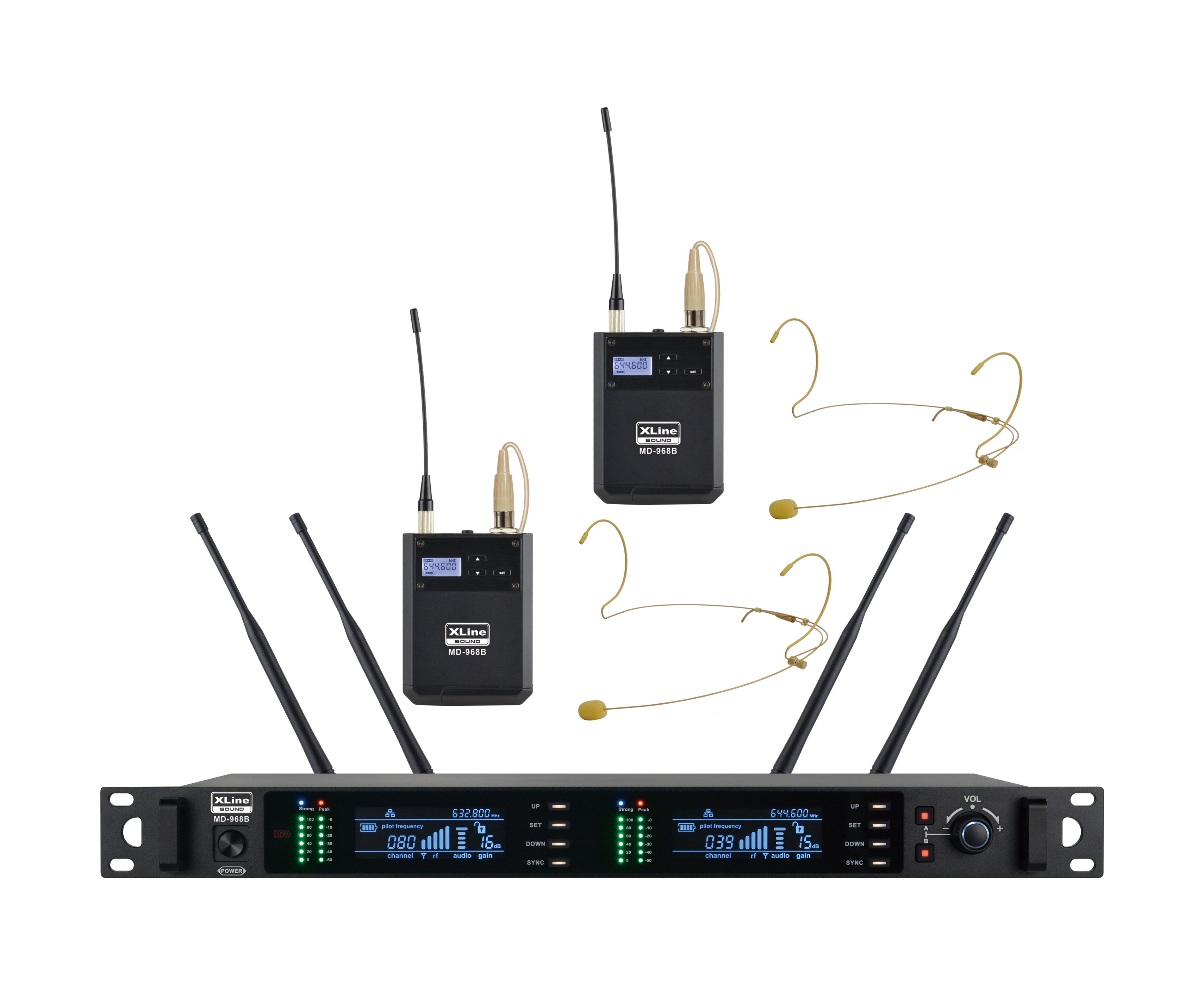 XLINE MD-968B(NEW) Двухканальная радиосистема с поясными передатчиками и головными гарнитурами