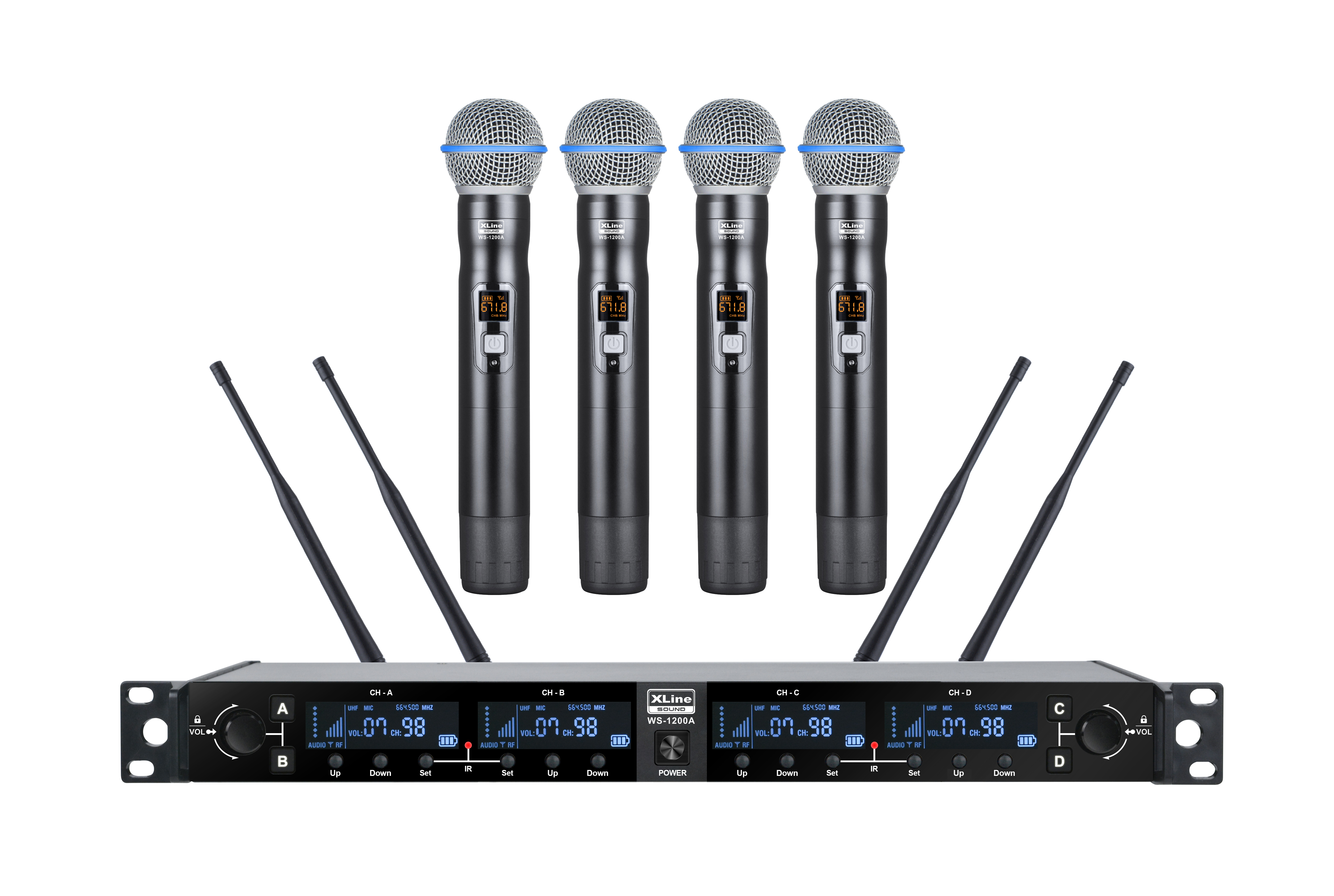 XLINE WS-1200A Радиосистема четырехканальная с четырьмя ручными передатчикам