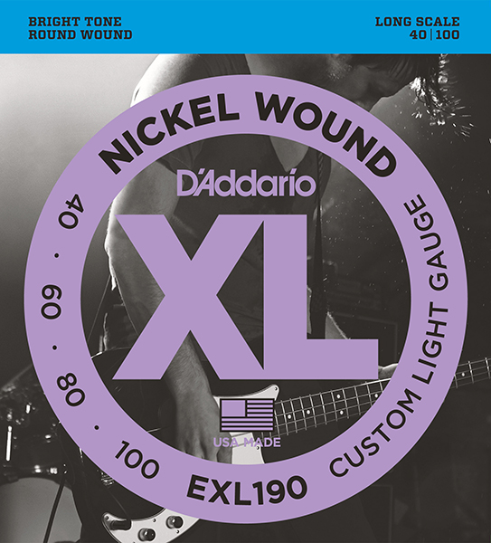 EXL190 XL NICKEL WOUND Струны для бас-гитары Long Custom Light 40-100 D`Addario