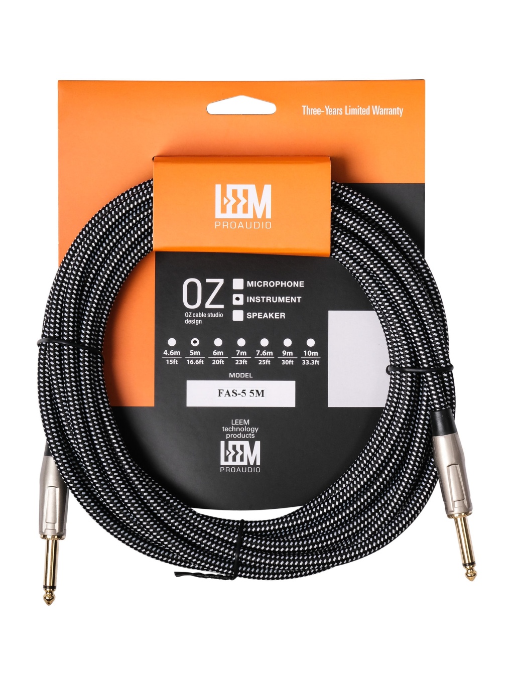 FAS-5(BK/WH) Кабель инструментальный, черный/белый, 5м, Leem