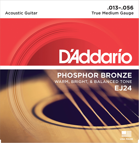 EJ24 Phosphor Bronze Комплект струн для акустической гитары, ф/бронза, True Medium, 13-56, D'Addario