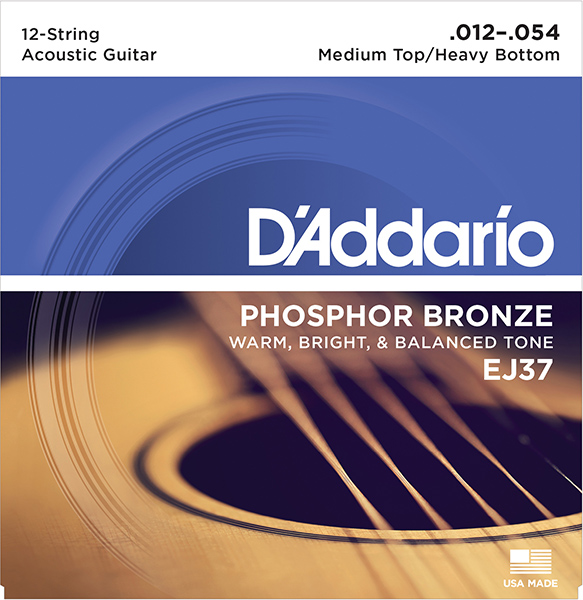 EJ37 Phosphor Bronze Комплект струн для 12-струнной гитары, ф/бр, M.Top/H.Bottom, 12-54, D'Addario EJ37 Phosphor Bronze Комплект струн для 12-струнной гитары, ф/бр, M.Top/H.Bottom, 12-54, D'Addario