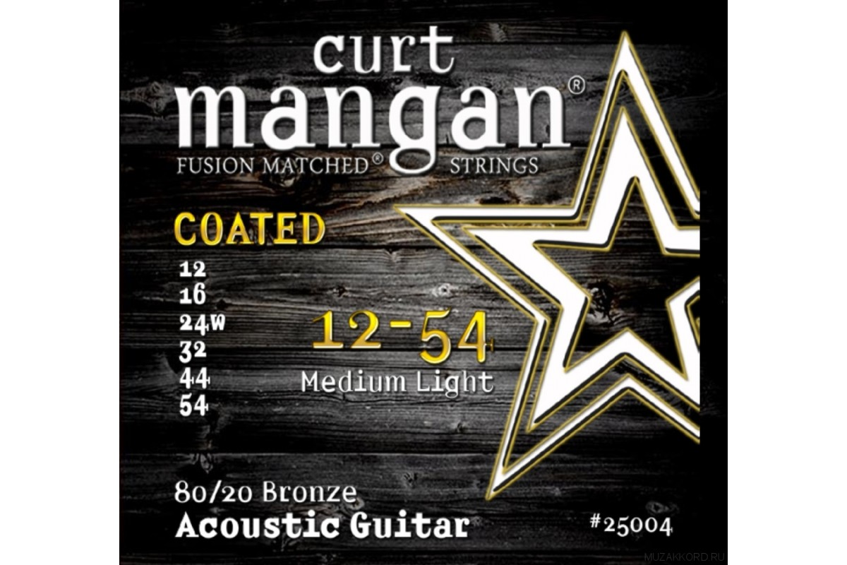 Curt Mangan 80/20 Bronze Medium Light Coated Set 12-54 струны для акустической гитары, бронзовая навивка с покрытием