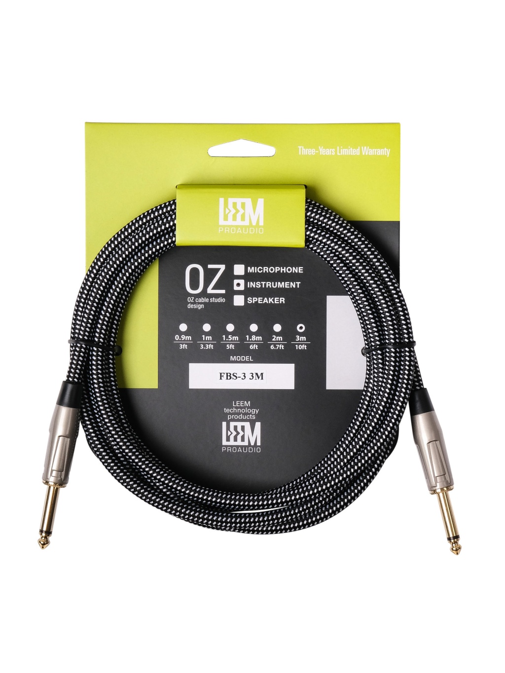 FBS-3(BK/WH) Кабель инструментальный, черный/белый, 3м, Leem FBS-3(BK/WH) Кабель инструментальный, черный/белый, 3м, Leem