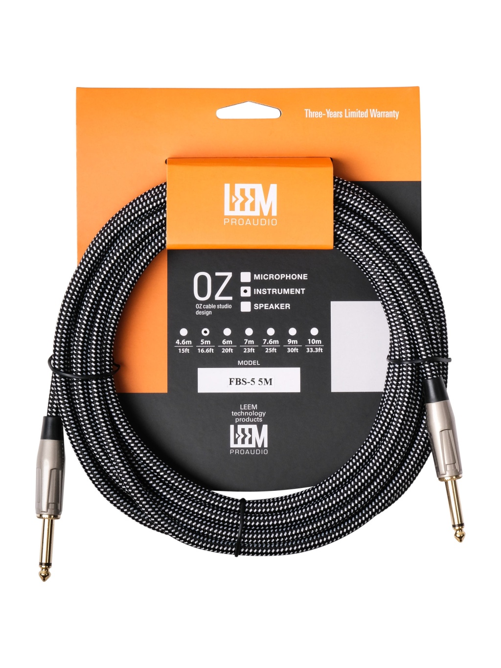 FBS-5(BK/WH) Кабель инструментальный, черный/белый, 5м, Leem FBS-5(BK/WH) Кабель инструментальный, черный/белый, 5м, Leem
