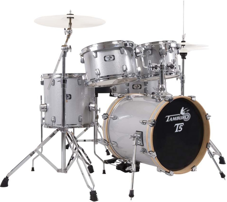 Ударная установка из 5 барабанов TAMBURO [T5NCP20SLSK] Бочка 20X16, томы 10X8, 12X9, 14X14, малый 14X5,5. Стойка для тарелки журавль, стойка хай-хэт, стойка для малого барабана, стул, педаль 