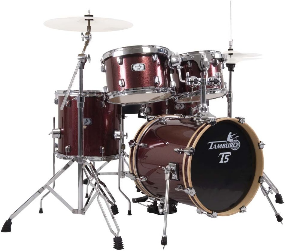 Ударная установка из 5 барабанов TAMBURO [T5NCP20RSSK] Бочка 20X16, томы 10X8, 12X9, 14X14, малый 14X5,5. Стойка для тарелки журавль, стойка хай-хэт, стойка для малого барабана, стул, педаль 