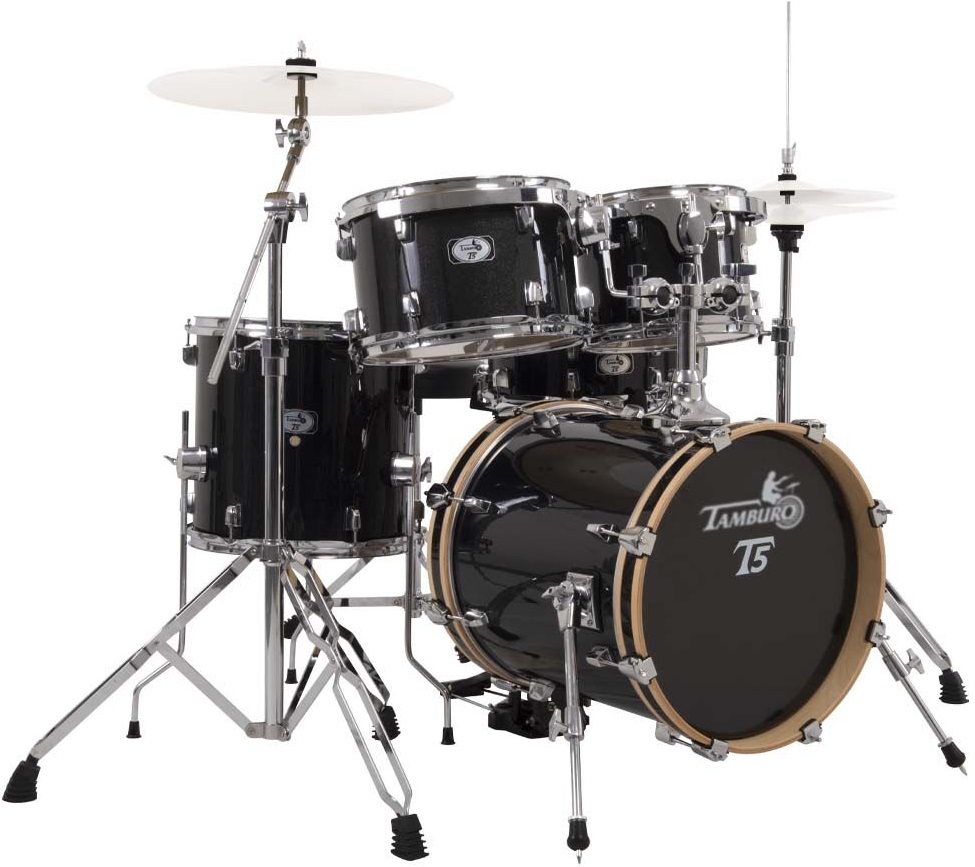 Ударная установка из 5 барабанов TAMBURO [T5NCP20BSSK] Бочка 20X16, томы 10X8, 12X9, 14X14, малый 14X5,5. Стойка для тарелки журавль, стойка хай-хэт, стойка для малого барабана, стул, педаль 
