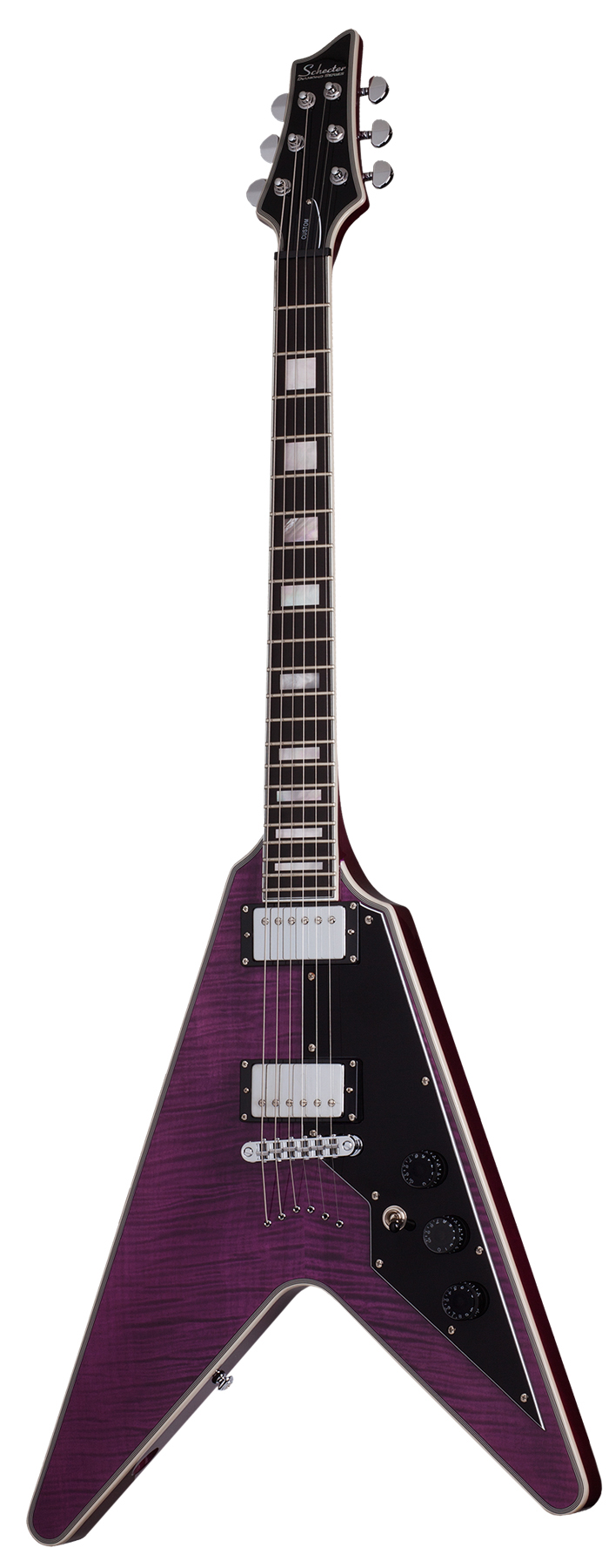 Электрогитара SCHECTER [V-1 CUSTOM TPUR] электрогитара 6-струнная, корпус: красное дерево, топ: клен, гриф: красное дерево, накладка: черное дерево, 22 лада, цвет: Trans Purple (TPUR)