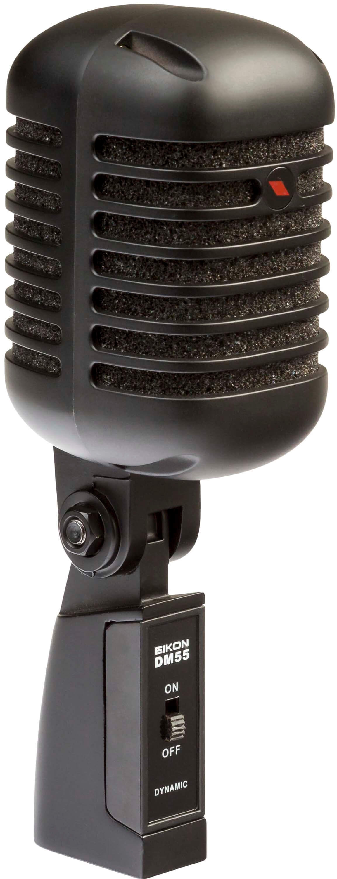 Микрофон вокальный EIKON [DM55V2BK] динамический кардиоидный, АЧХ 50-16000 Гц, чувств. -52 дБ, макс. SPL 130 дБ, сопр. 300 Ом, встроенная опора, разъем XLR 3-pin, размеры (ВхГхШ) 185х56х67 мм