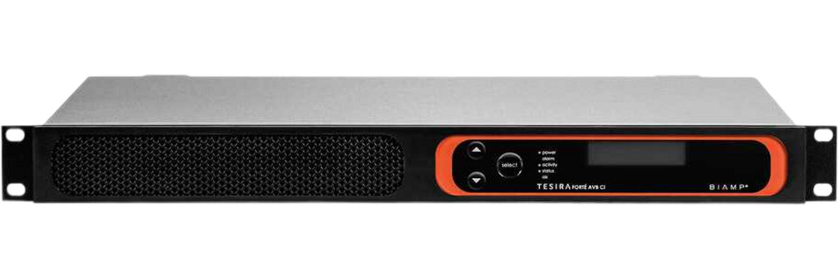 Аудиопроцессор BIAMP [TesiraFORTE AVB CI] (DSP): 12 вх. с AEC, 8 вых. (Euroblock); 128 х 128 AVB; 8 CH по USB; OLED-дисплей, Ethernet (RJ45), RS-232. ПО Tesira. Logic I/O. 1U.