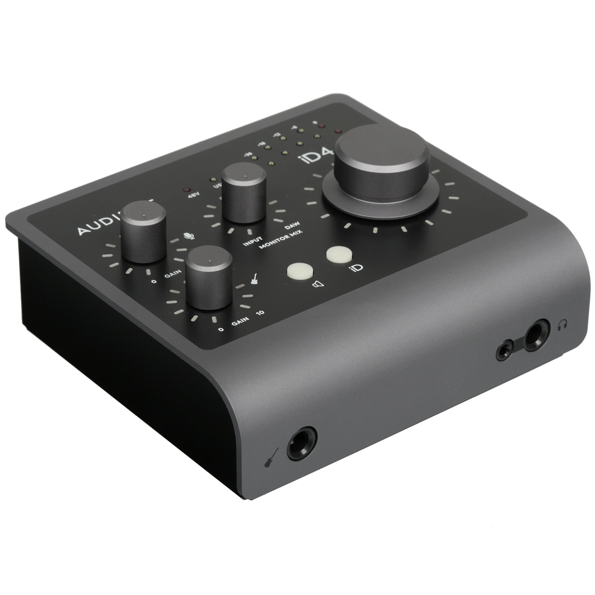 Аудиоинтерфейс USB Audient [ID4MKII] 24бит/96кГц, 2х 1/4 балансный линейный выход, 1х XLR-1/4" комбинированный микрофонный/линейный вход, 1х 1/4 JFET инструментальный вход, +48в, 1х 1/4 и 1х 