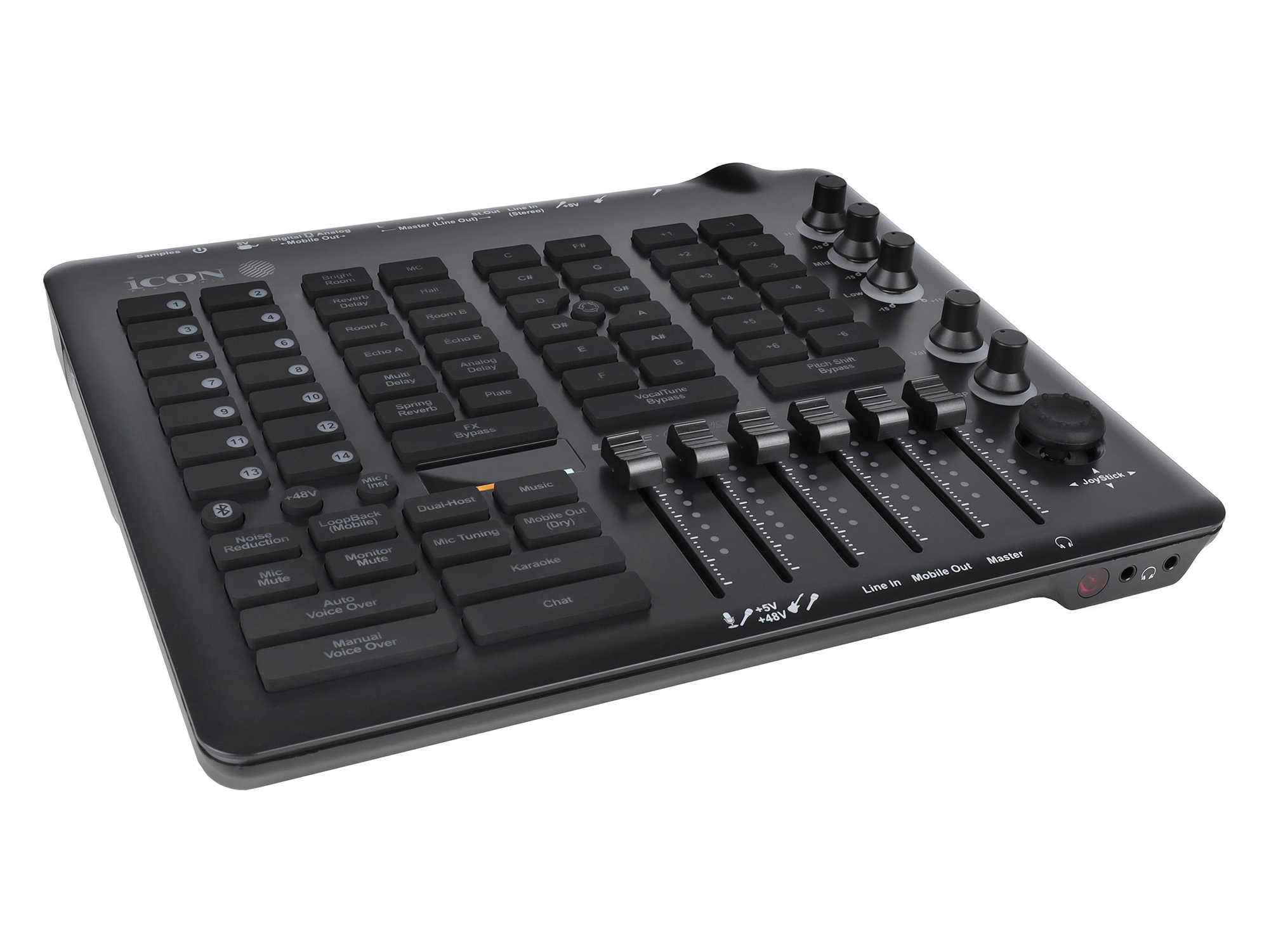 Аудиоинтерфейс USB [110312A2011] Icon [Live Console] для стримов, DSP обработка, фейдеров: 6, энкодеров: 5, дисплеи: 4, XLR микр. вход, 1/4" TRS, 1/4" TS, 1/8" Stereo mini Jack/ 2x1/4" TRS, 1