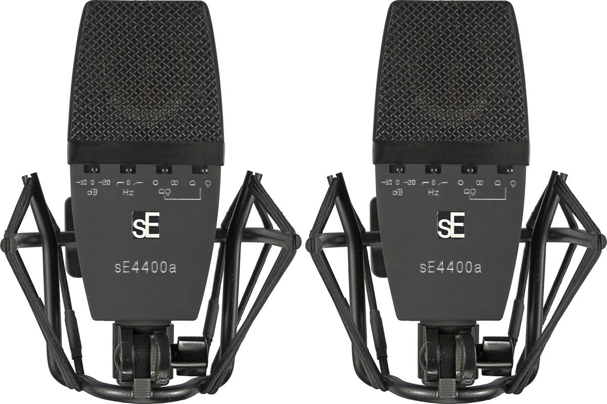 Микрофон конденсаторный sE Electronics [sE 4400 (P)] подобранная пара, 20 Гц - 20 кГц, кардиоида, всенаправленная, восьмерка, гиперкардиоида, комплектация: держатель "паук", металлический кей