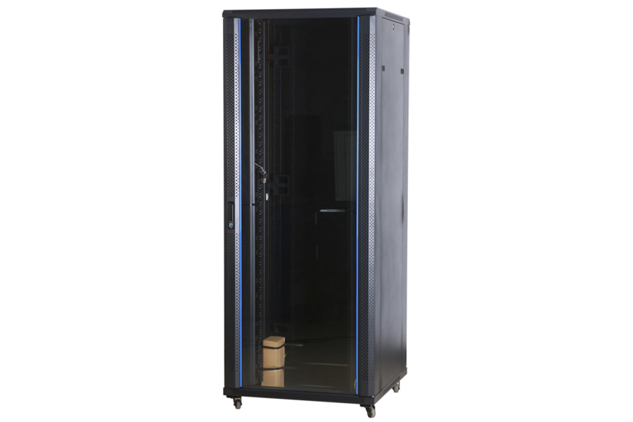 Рэковая стойка Wize Pro [W15UR] 19", 15U, 600х600 мм, передняя дверь - стекло, задняя дверь - металл, вент.панель из 2 вентиляторов, колеса, рэковые гайки: 20 шт, сталь,черный(2 места)