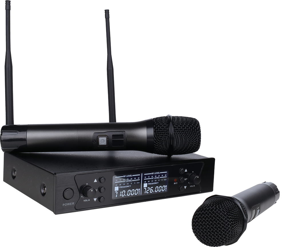 Микрофонная радиосистема Axelvox [DWS7000HT (HT Bundle)] UHF 710-726 MHz, 2 х 32 канала,LCD дисплей, 2х ИК порт, 2 ручных микрофона, 2 держателя на стойку, 2 силиконовых кольца.