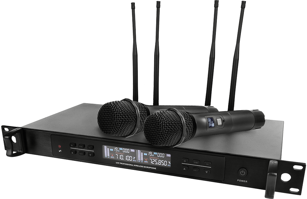 Микрофонная радиосистема Axelvox [DWS7000HT (TD Bundle)] UHF 710-726 MHz, True Diversity, 2 x 32 канала, LCD дисплей, 2х ИК порт, 2 ручных микрофона, 2 силиконовых кольца.