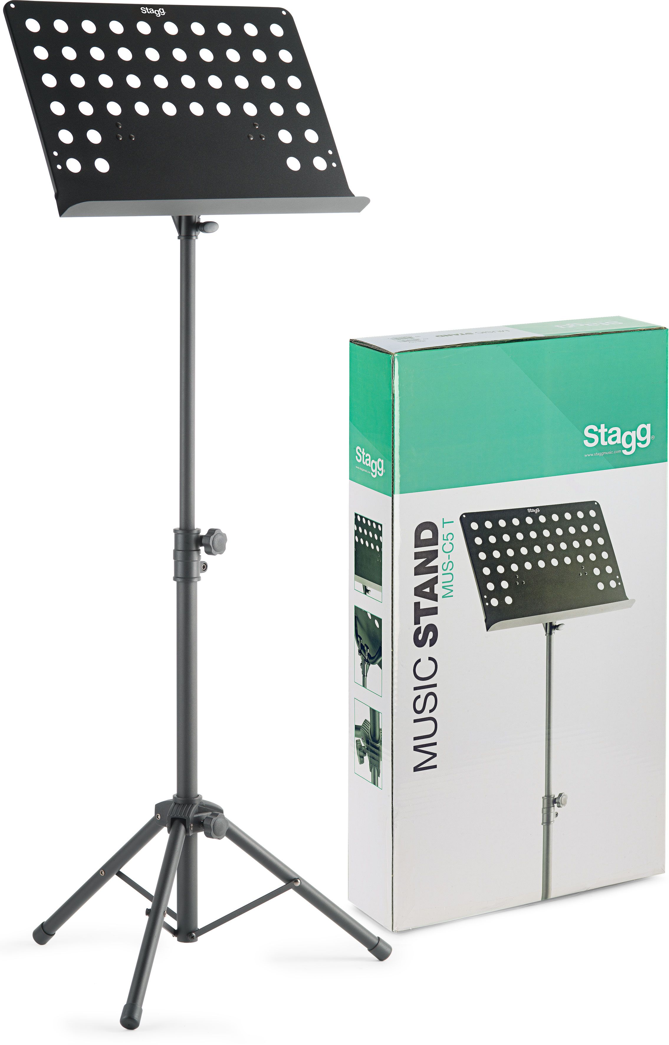Пюпитр оркестровый STAGG [MUS-C5 T] 2-х секционный с винтовым фиксатором, металлический держатель с регулировкой угла наклона, прочная металлическая конструкция со складными ножками, размеры: