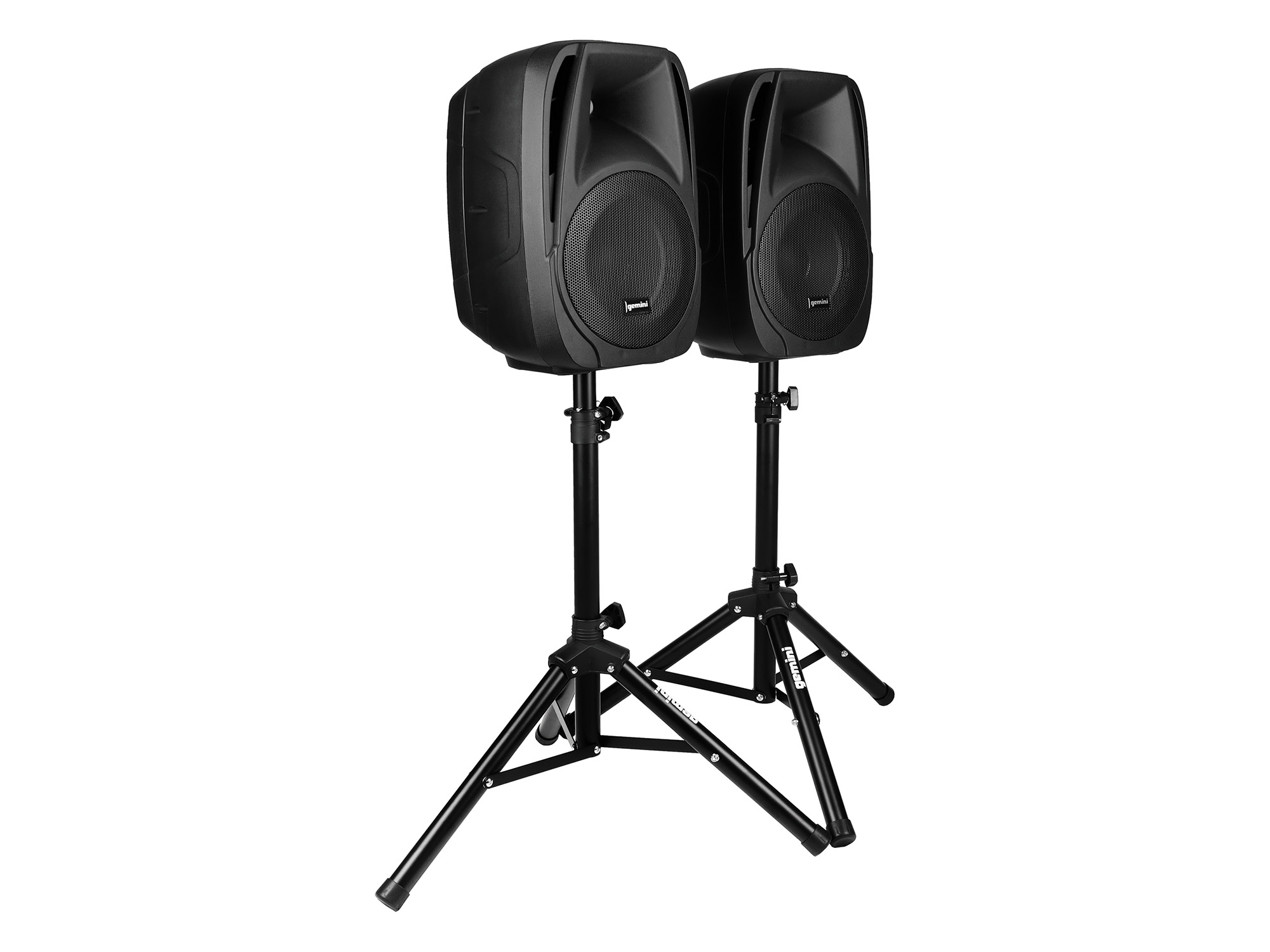 Акустическая система Gemini [ES-210MXBLU-ST] Комплект: 2х АС 10"НЧ/1"ВЧ, микшер с усилителем 150 Вт RMS, входы: 4x XLR Mic, 6x 1/4" TRS Line, 2x RCA, 1/8 TRS, выходы: 2x 1/4" TRS, 2x RCA, 1/8