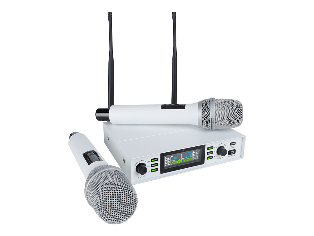 Микрофонная радиосистема Axelvox [DX800SW] UHF 650 - 758 MHz, подавитель обратной связи, цифровая модуляция, LCD дисплей, DSP, ручной микрофон - 2 шт., силиконовые кольца - 2 шт., держатель д