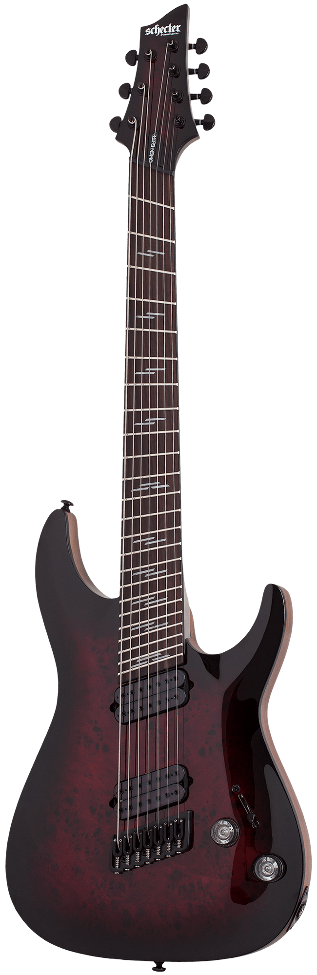 Электрогитара SCHECTER [OMEN ELITE-7 MS BCHB] электрогитара 7-струнная, мультимензур, корпус: красное дерево, топ: кап, гриф: клен, накладка: палисандр, 24 лада, цвет: Black Cherry Burst (BCH