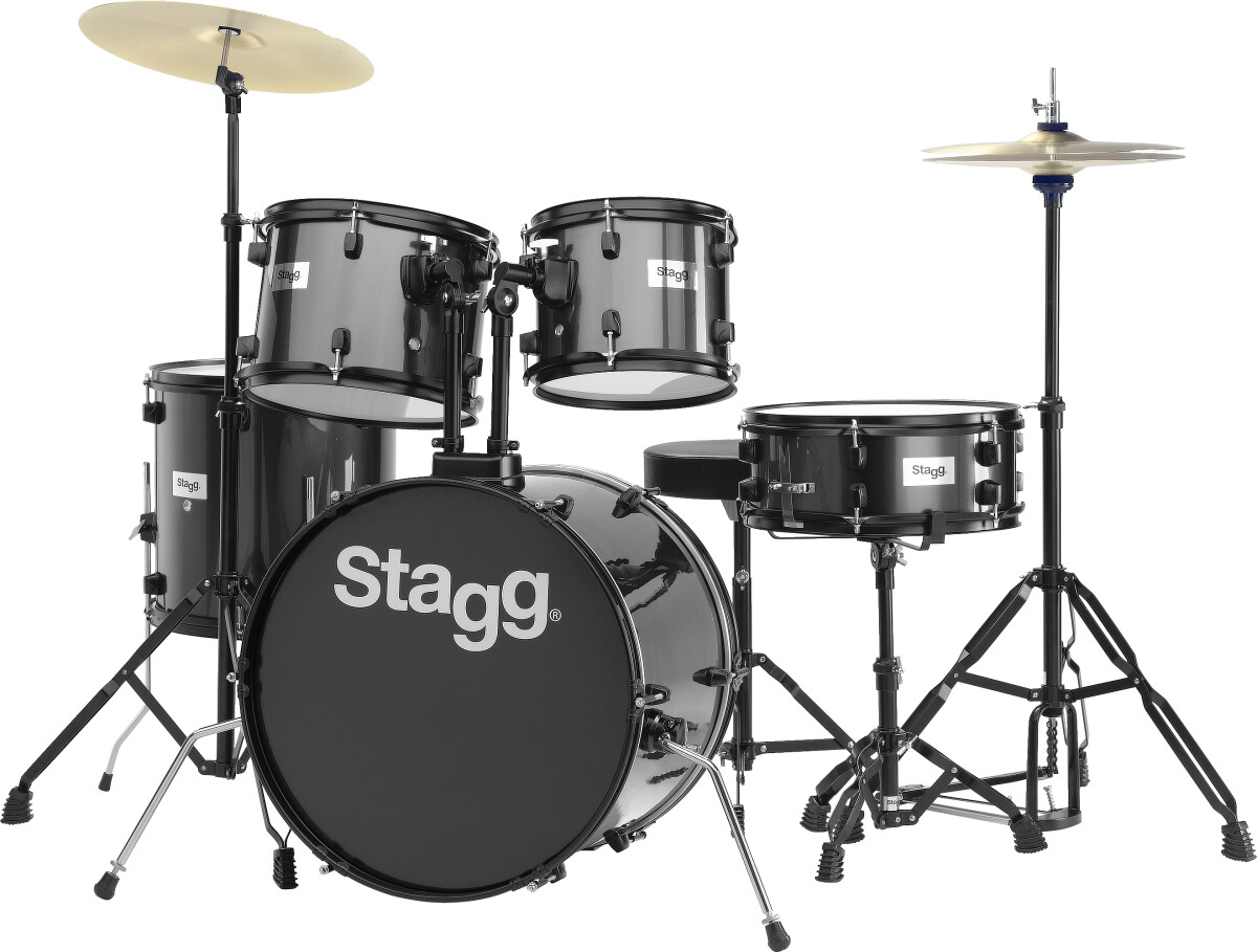 Барабанная установка STAGG [TIM120B BK] акустическая, в комплекте 5 барабанов, бочка 20"x16", томы 10"x8" и 12"x9", напольный том 14"x14", малый барабан 14"x5,5", тарелка крэш 14, пара хэй-хэ