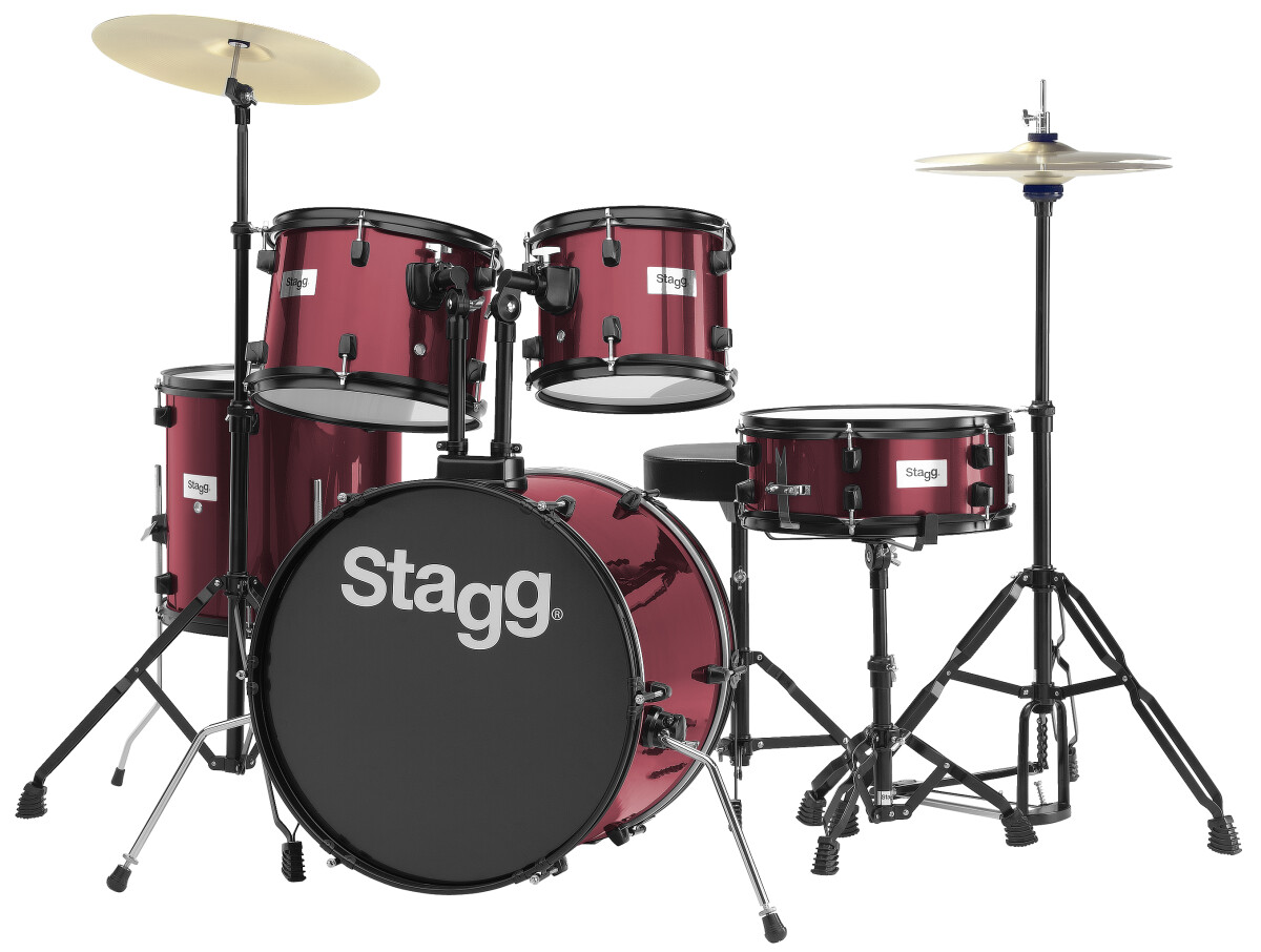 Барабанная установка STAGG [TIM120B WR] акустическая, в комплекте 5 барабанов, бочка 20"x16", томы 10"x8", 12"x9", напольный том 14"x14", малый барабан 14"x5,5", тарелка крэш 14, пара хэй-хэт