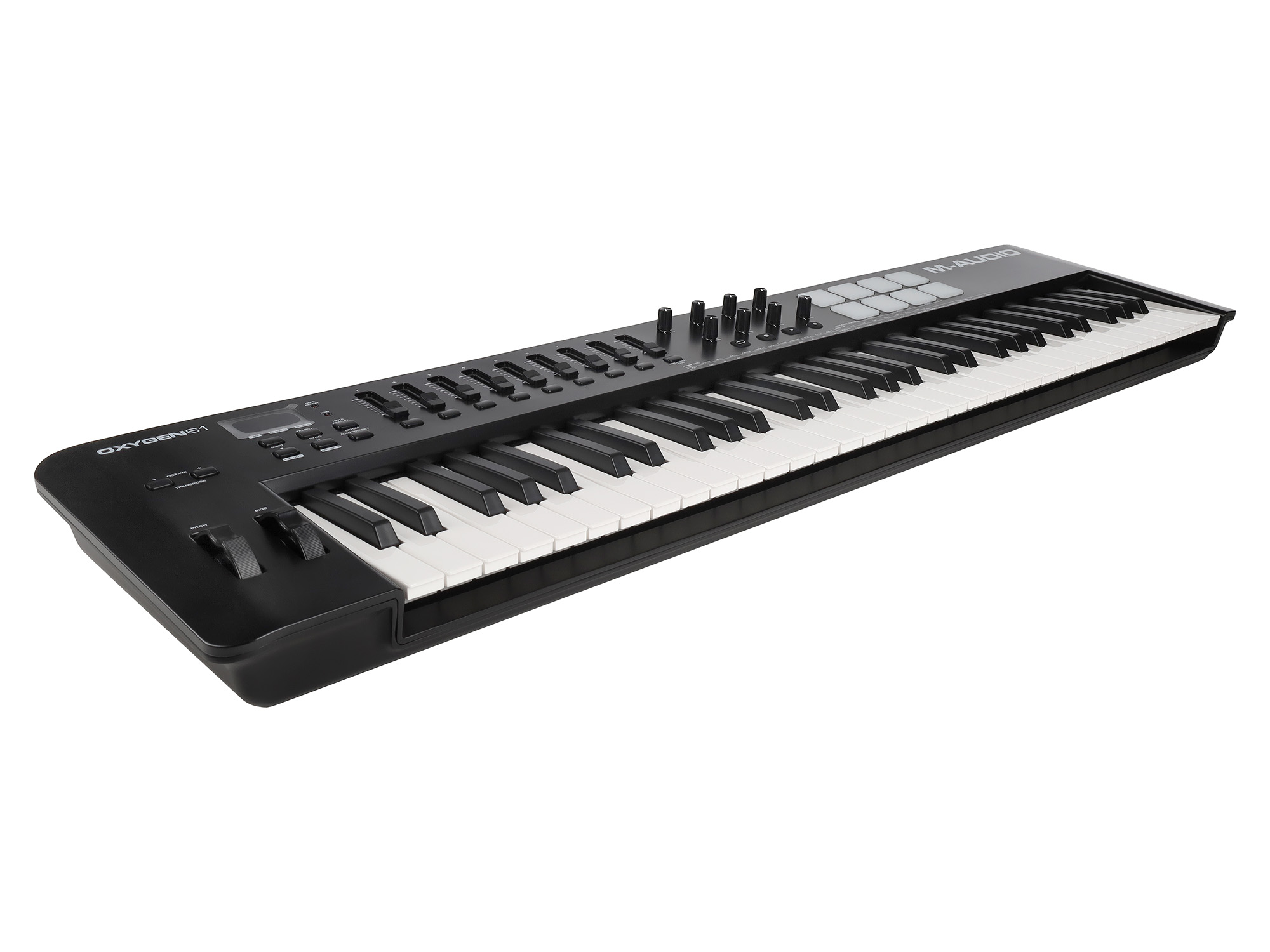 MIDI клавиатура [OXYGEN61MKV] M-audio [Oxygen 61 MKV] 61 клавиша, LCD дисплей, 8 энкодеров, 8 пэдов, 9 фейдеров, 12 кнопок управления, колеса высоты тона и модуляции, smart control, auto-mapp